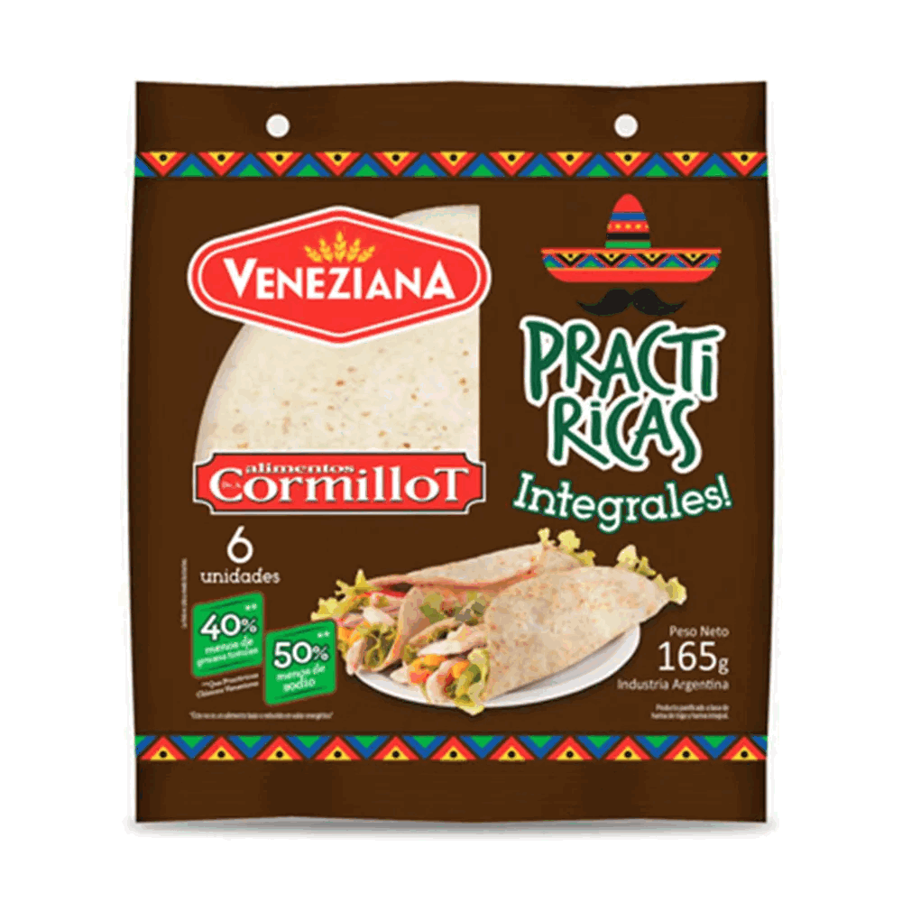 TORTILLAS VENEZIANA PRACTIRICAS INTEGRALES 165grs.