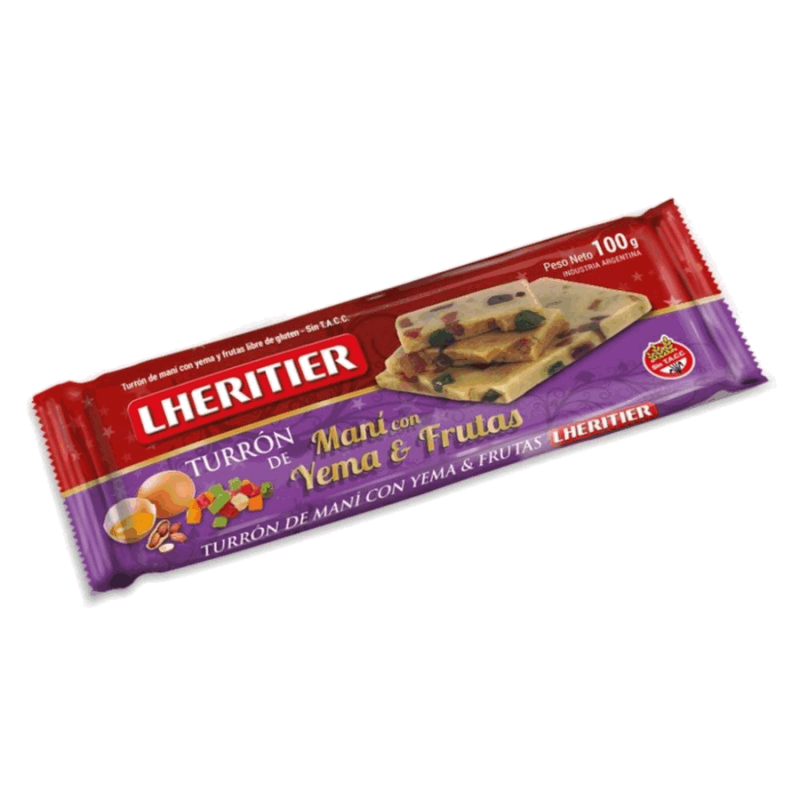TURRON DE MANI LHERITIER CON YEMA Y FRUTAS 100g