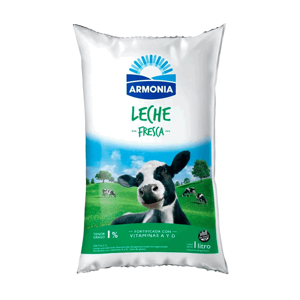 LECHE ARMONIA SACHET 1% 1L.